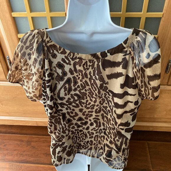 Nu Options Leopard Short Sleeve Studded Blouse Large Petite - Picture 5 of 6